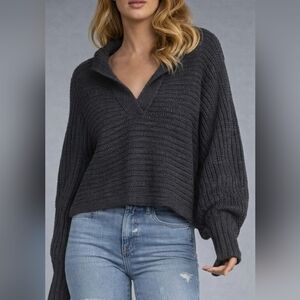 Elan Sierra Women's V-Neck Ribbed Knit Sweater With Collar